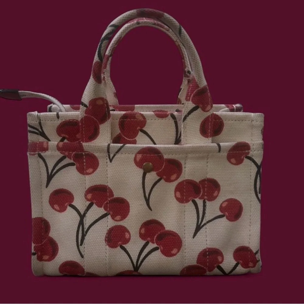 Coach Cherry Canvas Tote in Cream and Red. Xs - Picture 4 of 7